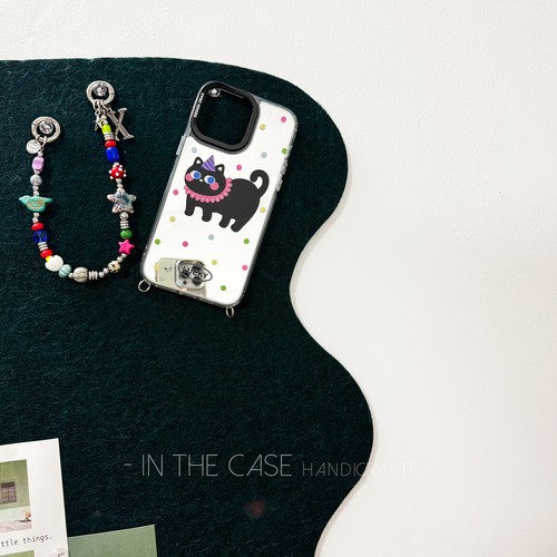 iphone16猫咪彩色波点链条手机壳