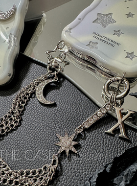 InTheCase 梦幻星月闪钻挂坠iphone14promax唯美少女ins字母定制礼物手腕链条全包防摔波浪形手机壳适用苹果