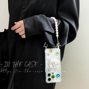 InTheCase彩色不规则宝石15ProMax小众ins珍珠链条手机壳适用苹果