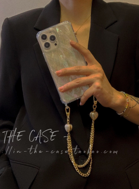 InTheCase 复古双链16ProMax情人节爱心原创适用于苹果贝母手机壳