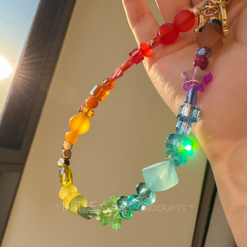 多巴胺彩虹渐变水晶琉璃手机链