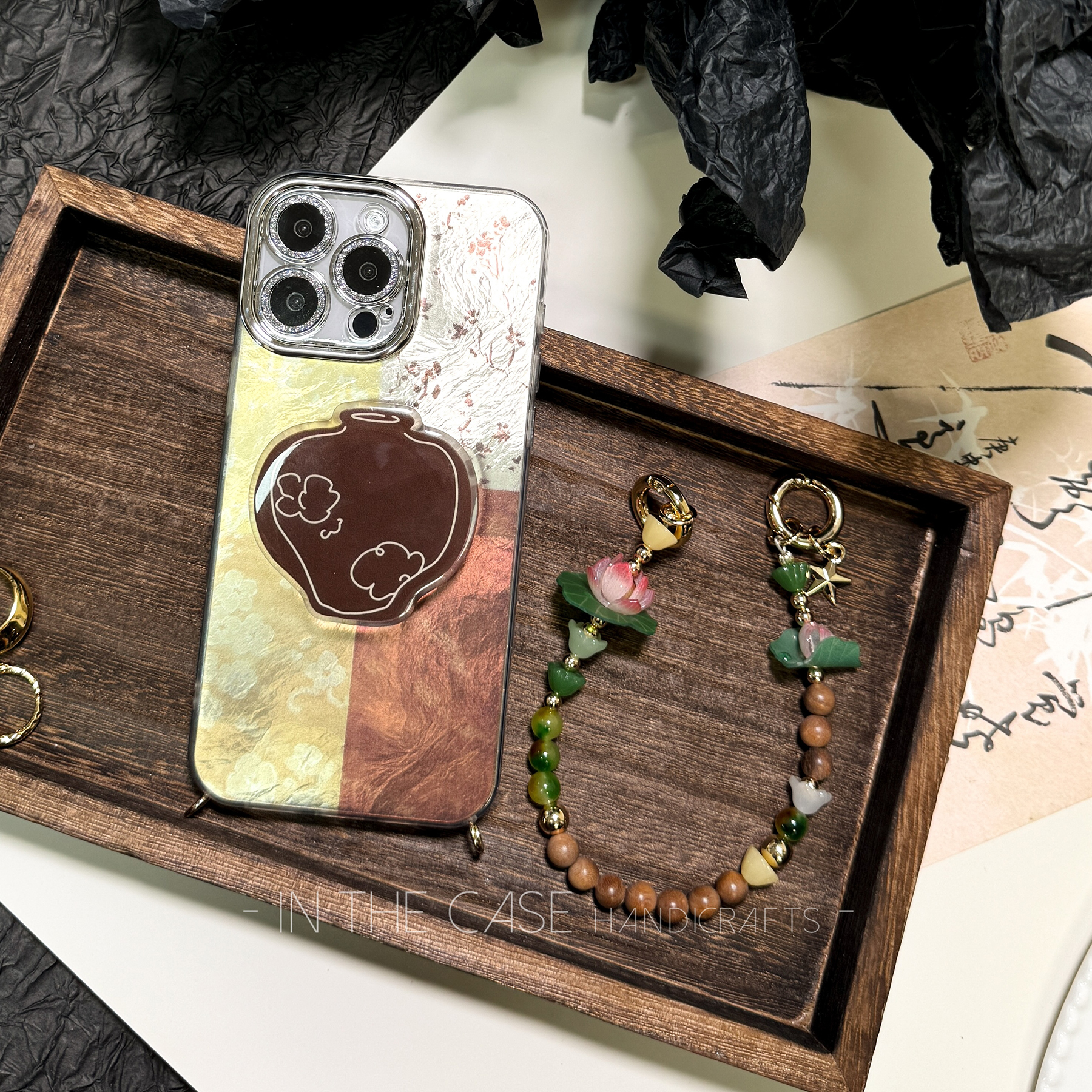 国风新中式禅意荷花挂链手机壳