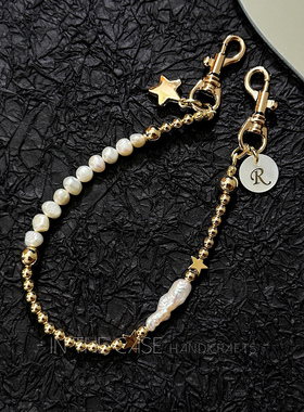 InTheCase巴洛克天然淡水珍珠14k金星星串珠挂链防摔通用手机挂绳