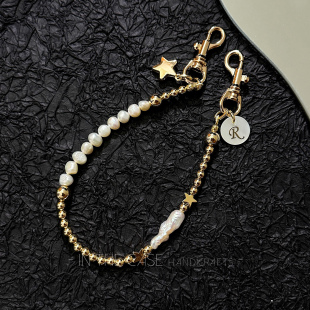 InTheCase巴洛克天然淡水珍珠14k金星星串珠挂链防摔通用手机挂绳