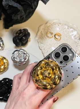 InTheCase时髦复古法式PU皮质感轻奢山茶花磁吸气囊粘帖手机支架