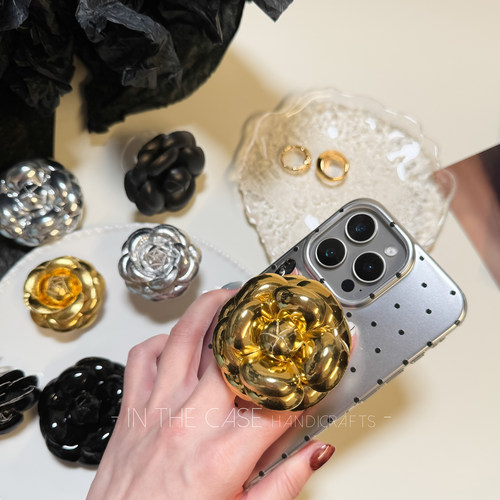 法式皮质立体山茶花磁吸手机支架