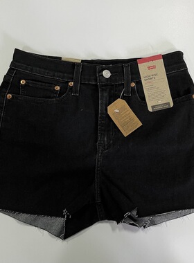 现货Levi's/李维斯女高腰黑灰色水洗牛仔短裤#728780038