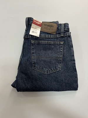 现货Wrangler/威格男厚款直筒中腰纯棉蓝色水洗牛仔裤ZM100SW