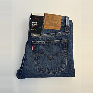 现货Levi's/李维斯女Wedgie直筒高腰蓝色水洗做破牛仔裤349640160