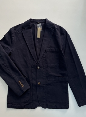 现货J.crew深蓝色水洗棉质休闲西装夹克#AX270