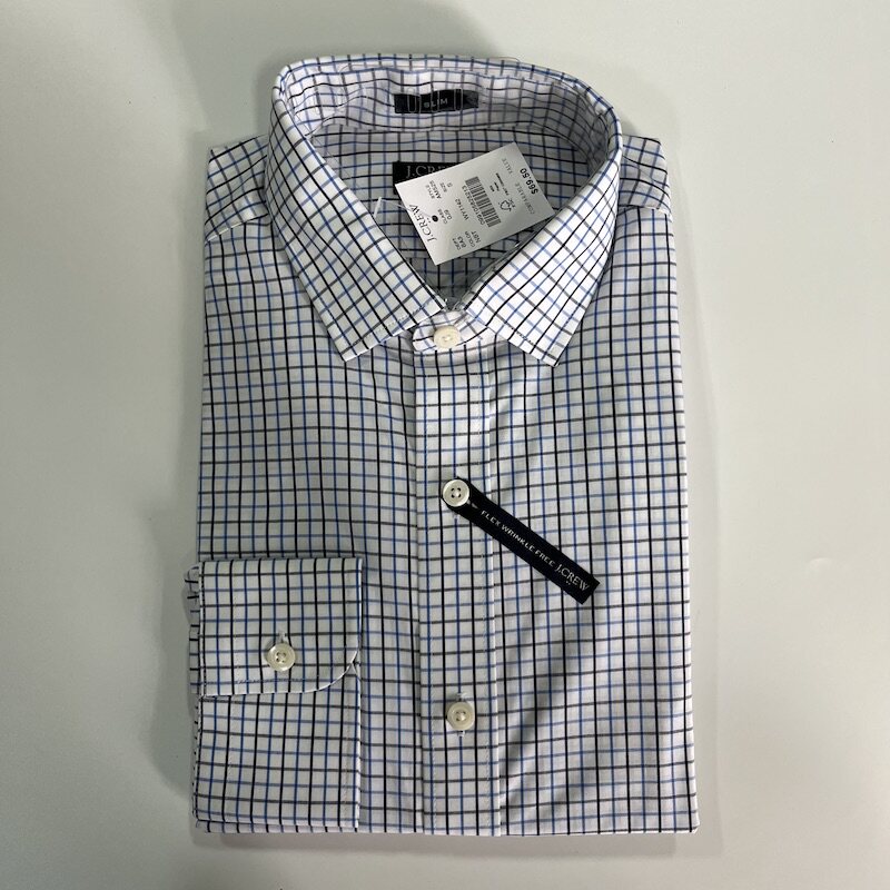 J.CREW男修身格子免烫长袖衬衫