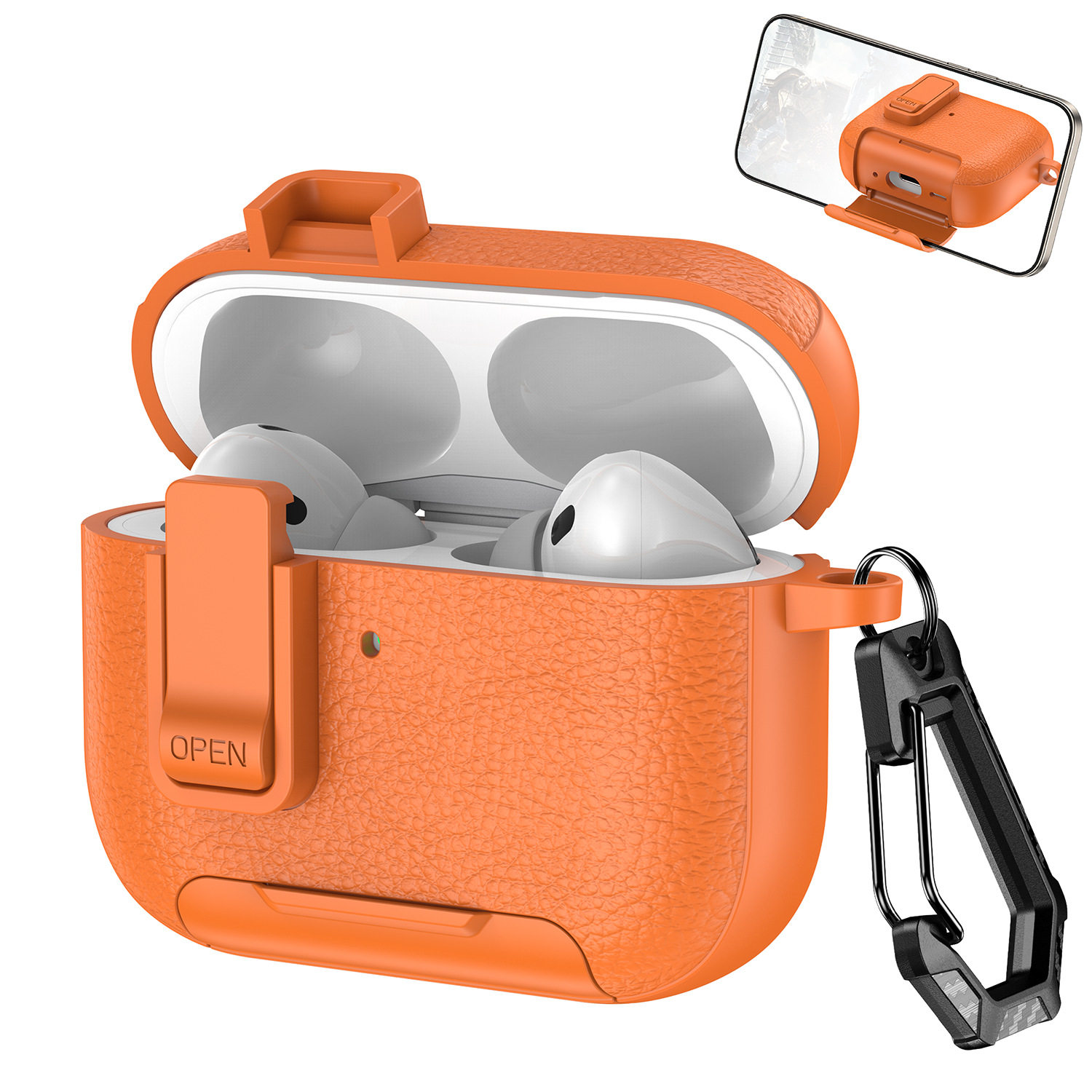 新款适用Airpods pro3保护套蓝牙耳机壳皮纹锁扣支架苹果