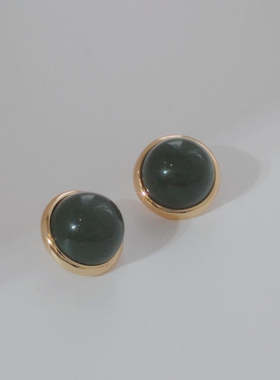 祖母绿色圆形半圆无痛无耳洞蚊香盘耳夹女气质时尚简约耳饰新款