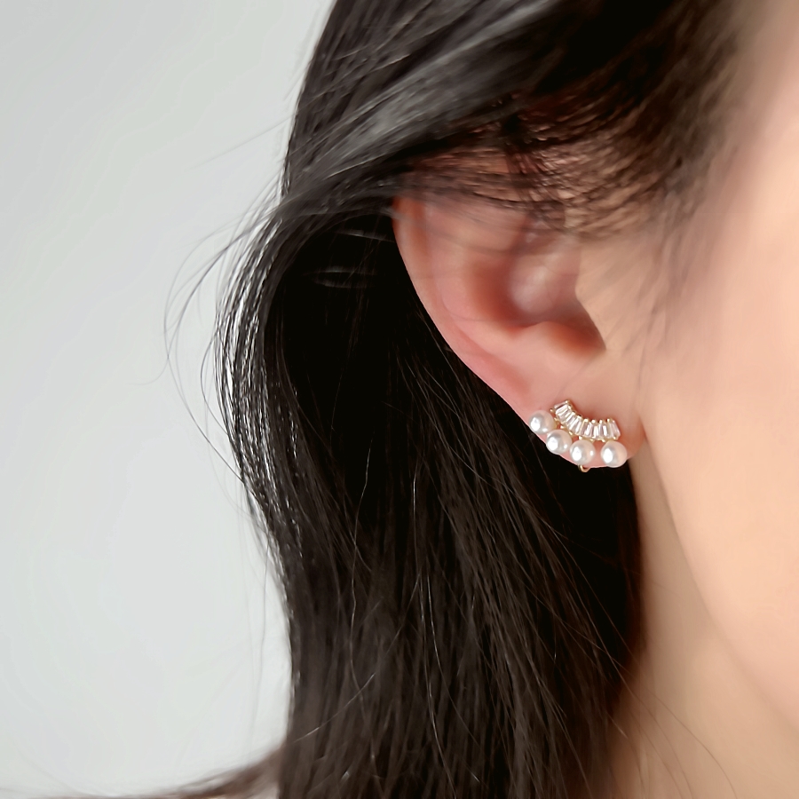 精致闪耀锆石珍珠睫毛弯弯无痛蚊香盘耳夹女气质高级感轻奢名媛新