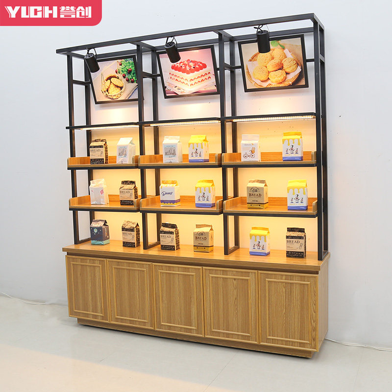 面包柜面包展示柜 高边柜 多层铁艺实木玻璃商用中岛柜货架面包架