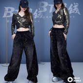 2025新款 女 曳步舞表演裤 秋冬加厚满钻广场舞裤 女宽松显瘦休闲卫裤