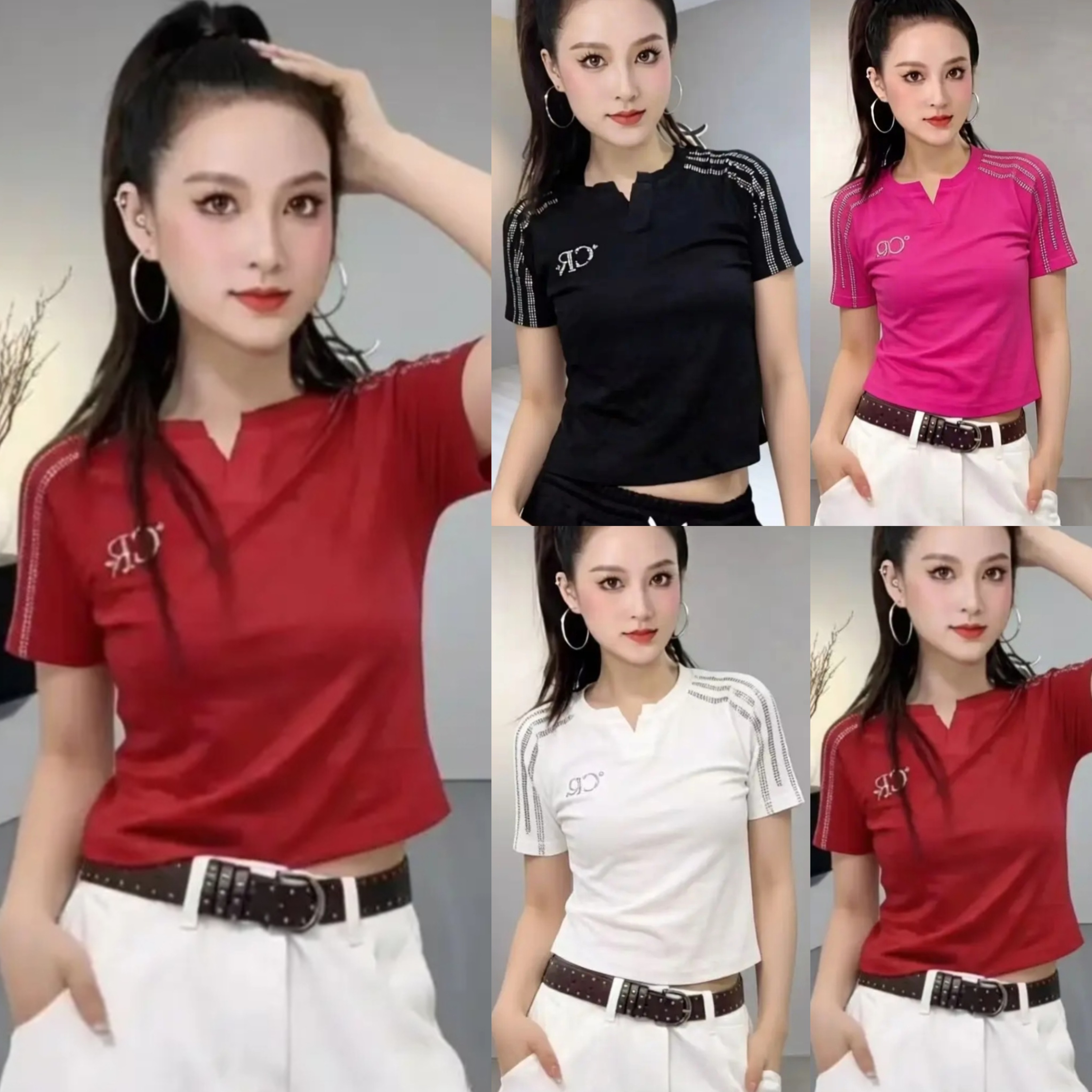 2026夏季新款烫钻广场舞服装上衣棉V领烫钻短袖舞蹈服跳舞表演服