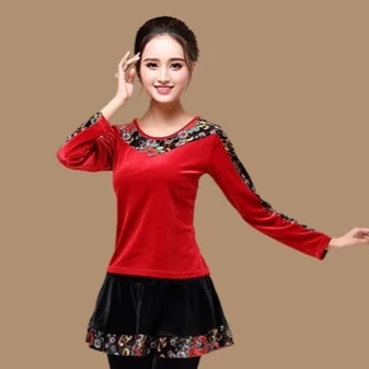 2025秋冬新款广场舞服装金丝绒舞蹈服套装中老年跳舞服装练习舞裙