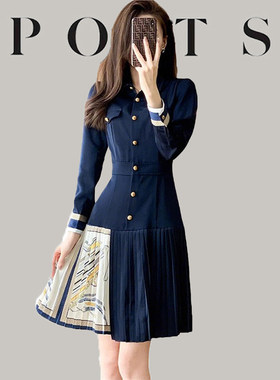 大牌2026秋季新款高级感醋酸裙子法式高端轻奢长袖气质百褶连衣裙