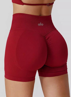 ALO高腰紧身蜜桃臀瑜伽短裤户外修身显瘦健身跑步运动骑行三分裤
