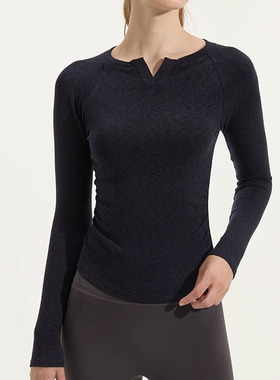 ALO春秋新款裸感小V领弹力瑜伽服修身显瘦打底健身跑步运动长袖女