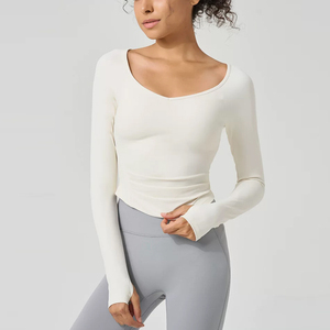 ALO USA YOGA桃心领运动瑜伽服长袖修身显瘦普拉提训练健身T恤女