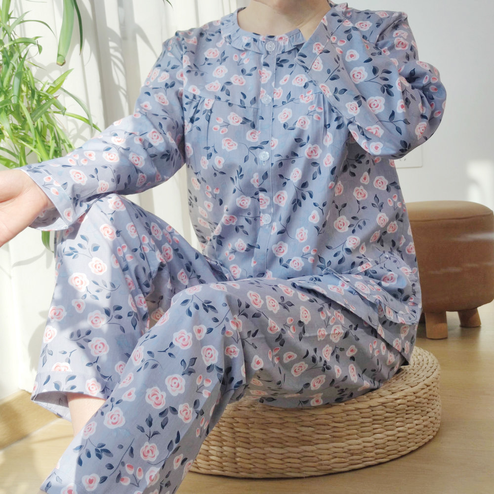 妈妈睡衣纯棉布料100全棉家居服春秋夏薄棉布中老年套装大码外穿图片