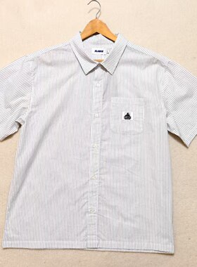 外贸日系条纹宽松短袖衬衫