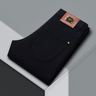 黑色轻奢弹力男牛仔裤男款修身小直筒百搭时尚休闲男裤潮流秋冬薄