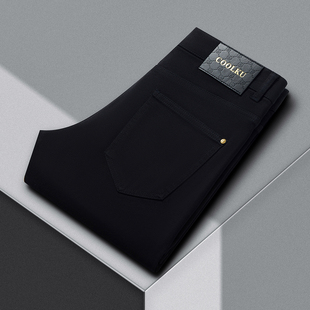 秋冬新款弹力加厚牛仔裤男款修身小直筒黑色百搭男士休闲薄男裤