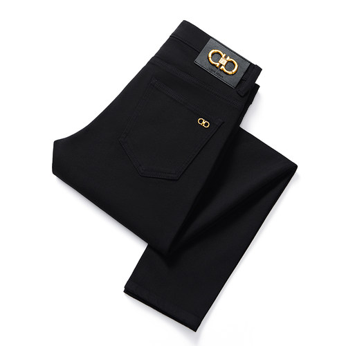 春夏高弹黑金修身小脚男士牛仔裤