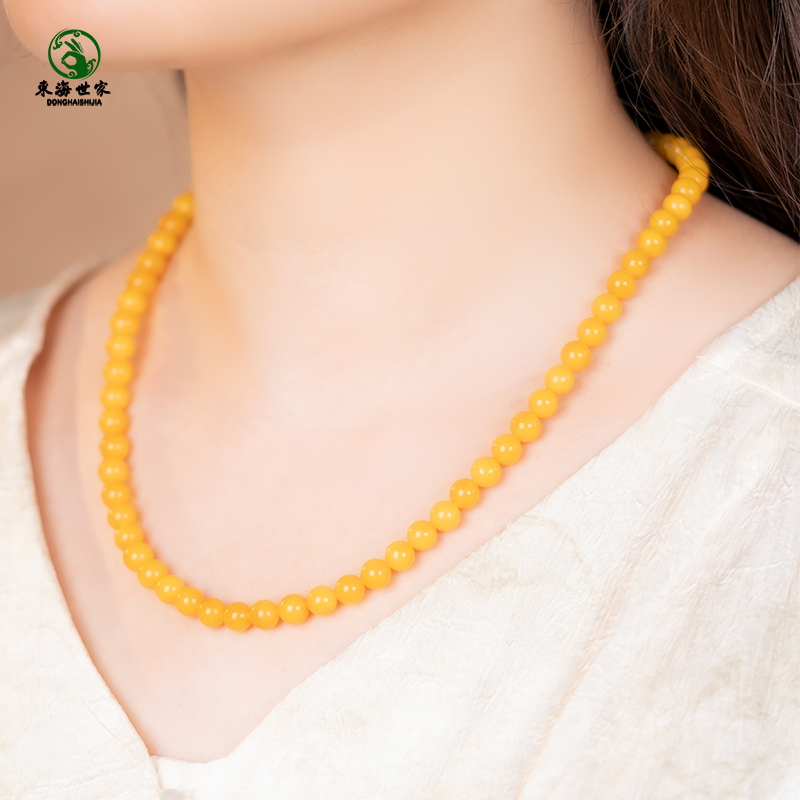 蜜蜡项链女东海黄色水晶玛瑙玉石散珠子琥珀原石鸡油黄锁骨链颈链