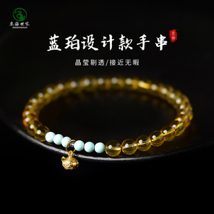 蓝珀手串女男金珀绿松石散珠子项链吊坠南红单珠琥珀蜜蜡文玩手链