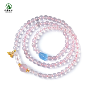 粉水晶手链女东海水晶玛瑙玉髓翡翠玉石散珠子海蓝宝貔貅粉晶手串