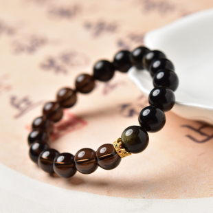 黑曜石手串女男东海水晶玛瑙玉髓翡翠玉石金曜石散珠子茶水晶手链