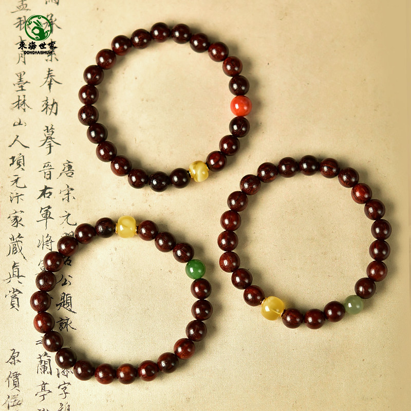 小叶紫檀手串女男士和田玉檀香木料珠子青金石南红散珠佛珠玉手链