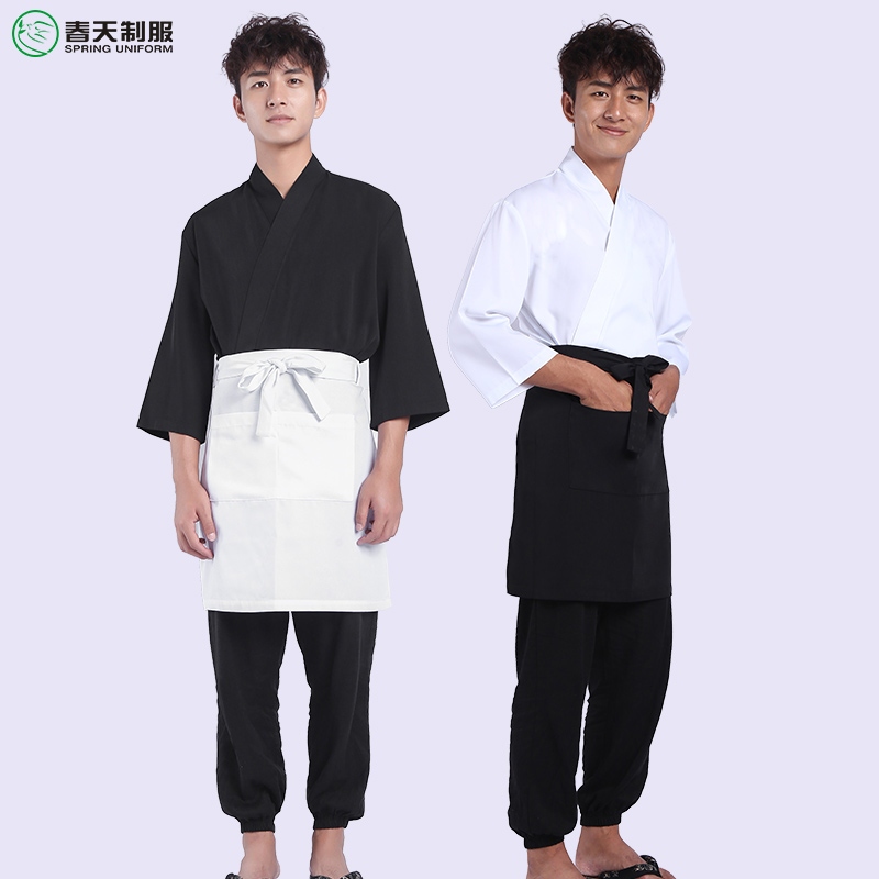 日本料理店男服务员工作服和风日式厨师服拉面白色和服寿司店工衣