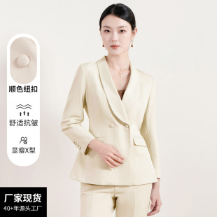 春季通勤女士西服套装韩版时尚气质修身女装小西装外套杏色职业装