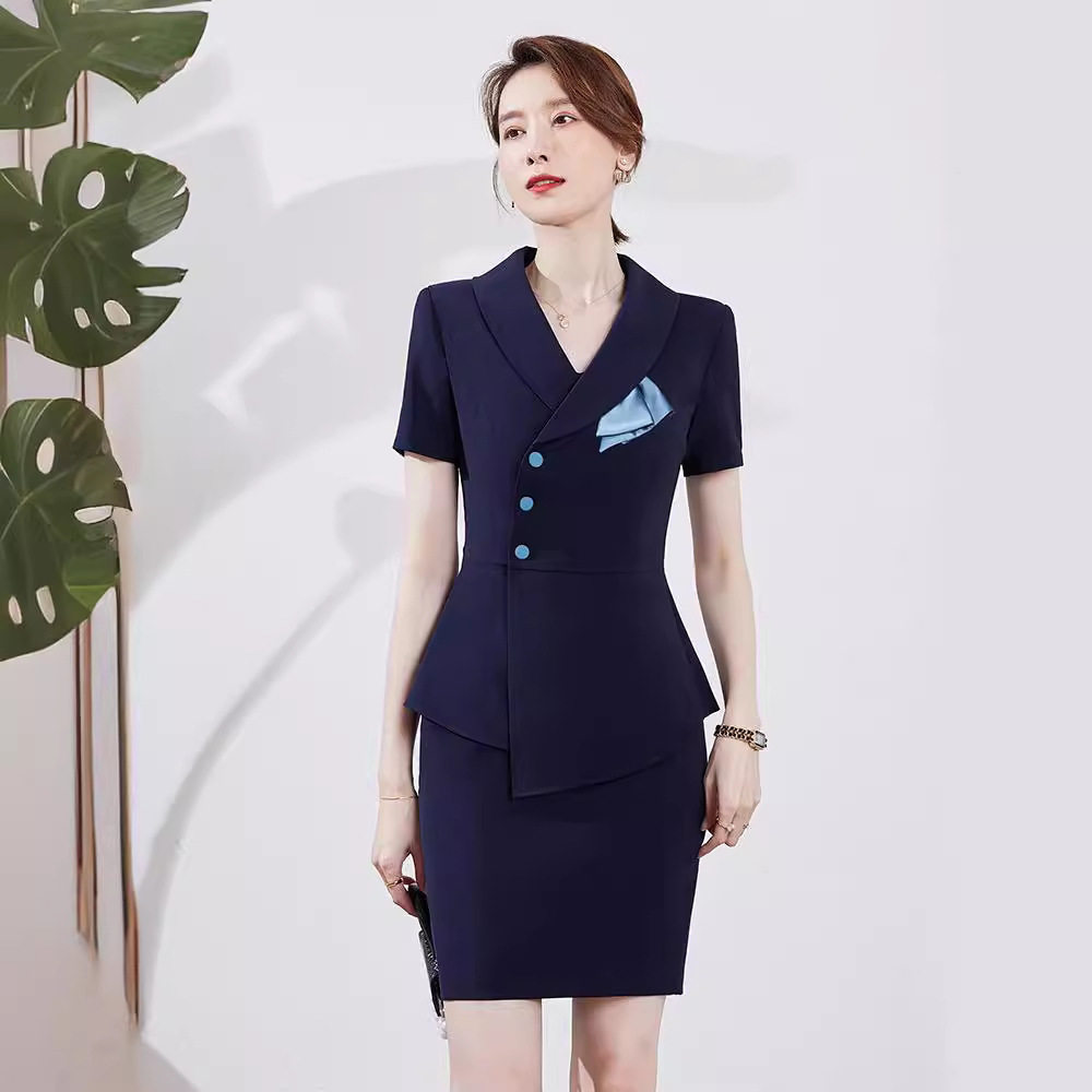 夏季短袖西装套装薄款职业装前台酒店前台客服美容院售楼处工作服