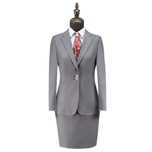 灰色女西装 春季 女士西服套装 商务正装 气质OL通勤工作服一粒扣 新款