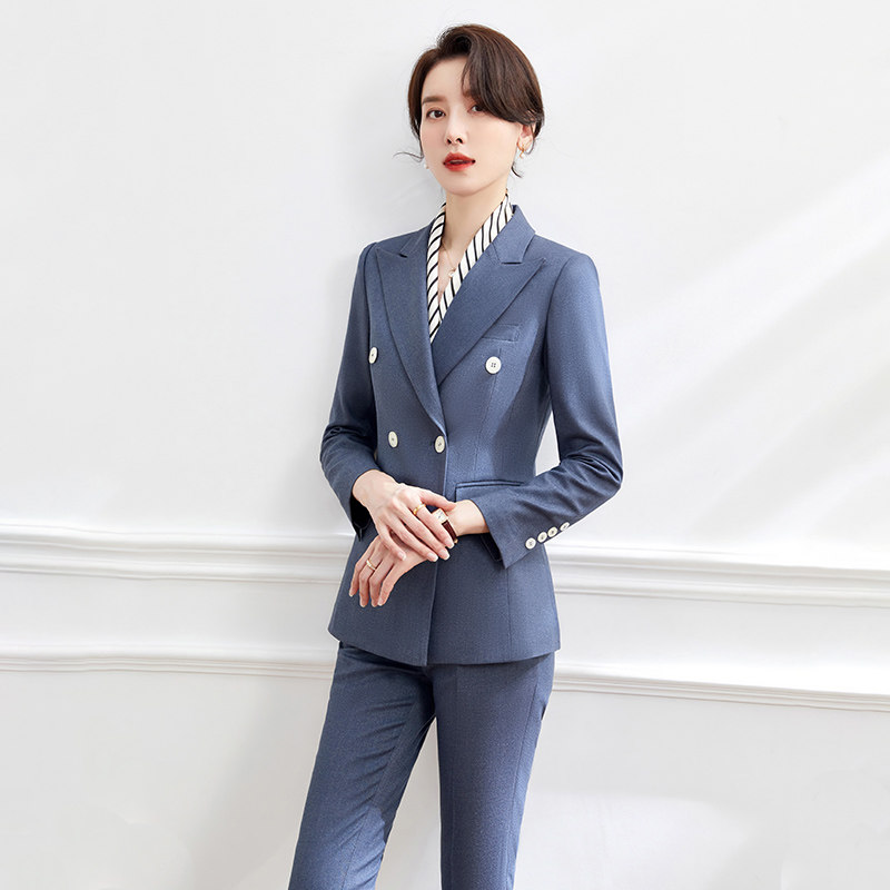 春季女士工作服套装双排扣女西装白领职业装OL通勤售楼处顾问制服