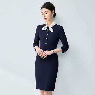 七分袖职业连衣裙女气质修身通勤主持人物业客服教师园服工作服秋