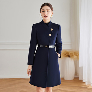 冬季加厚职业装毛呢大衣女中长款酒店前台接待珠宝店售楼部工作服