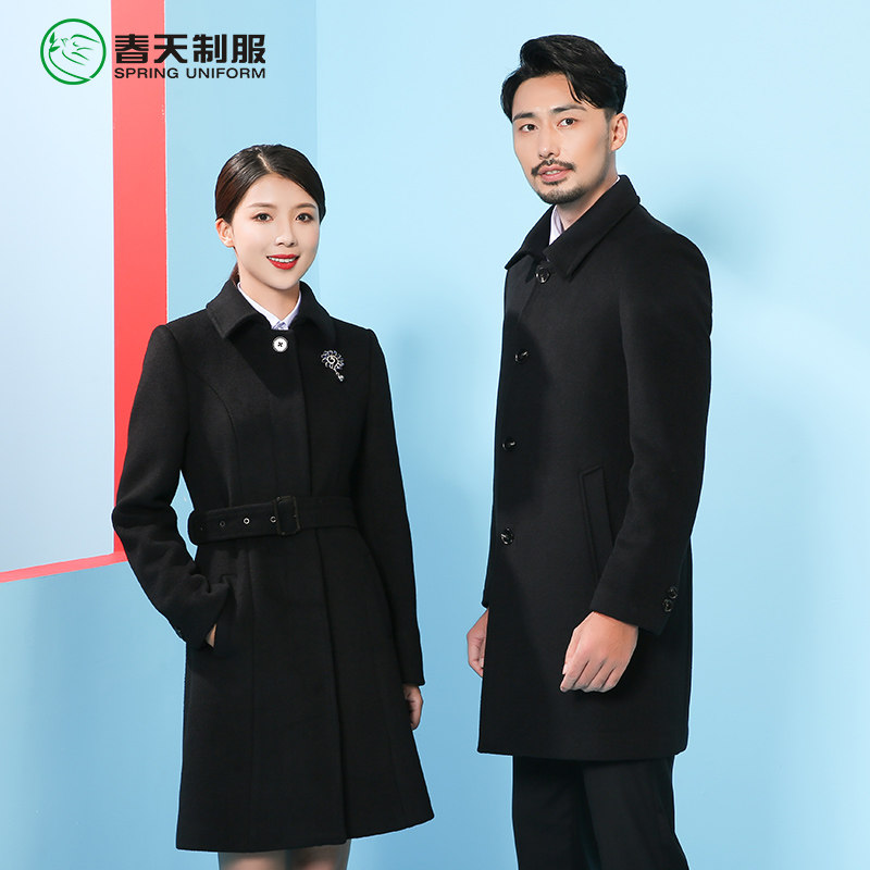 酒店前台毛呢大衣女中长款冬季ktv4S店物业迎宾售楼处客服工作服