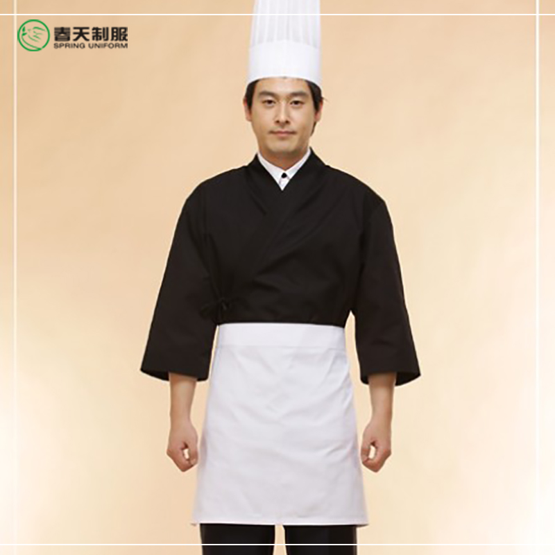 日本料理店男厨师服黑色日式和风烤肉铁板烧寿司店工作服春季围裙