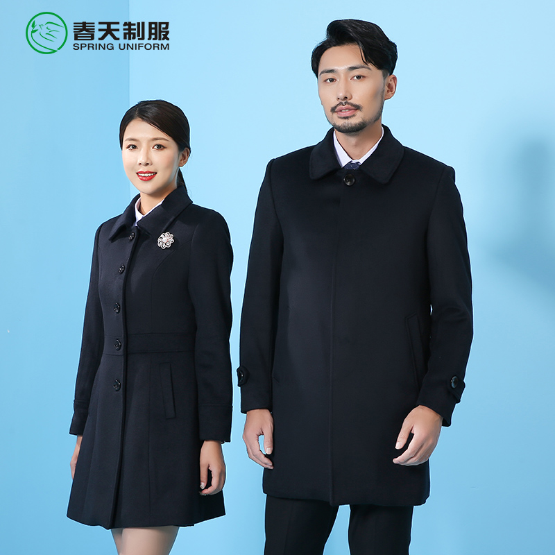 黑色顺毛呢男大衣短款商务职业装女士呢子外套物业客服冬季工作服