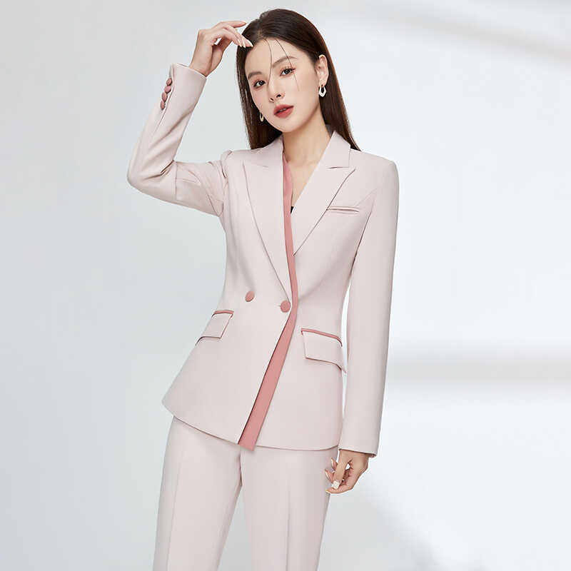 轻奢粉色西装外套女春季名媛主持人女神范正装气质时尚职业套装