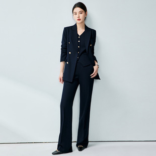 双排扣女西装职业装女士西服套装气质律师播音主持人讲师喇叭裤