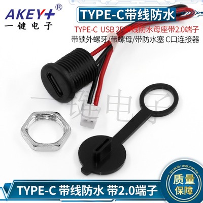 type-c -2P带线防水母座带线dc-022m数据电动充电口usb连接线焊线