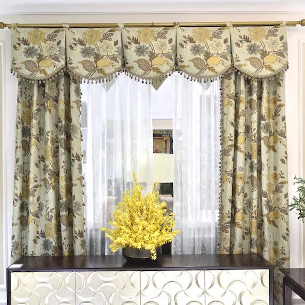 法式棉麻提花进口遮光窗帘绿色复古风卧室客厅宽幅加厚美式中古风